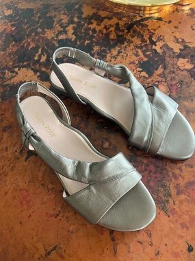 Taryn Rose Pewter Metallic Slingback Sandals